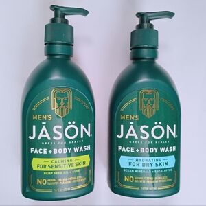 2 Men's Jason Face + Body Wash Hydrating  For Dry Skin & Calming Sensitive 16 oz